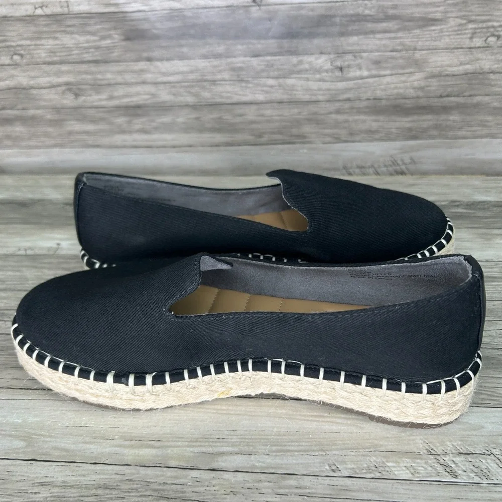 Joie Espadrille Flats 8 Platform Slip On Black Canvas Boho Coastal Chic Beach